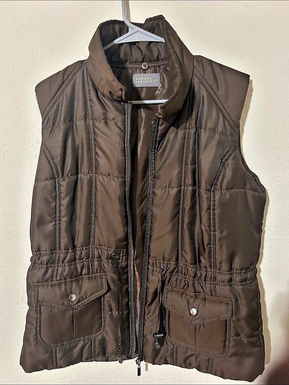 Casual Identity Quilted Vest in Brown Size Large